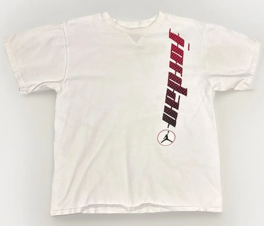 Nike Air Jordan Jumpman T Shirt Boys XL White Red Vertical Logo Youth 90s Style